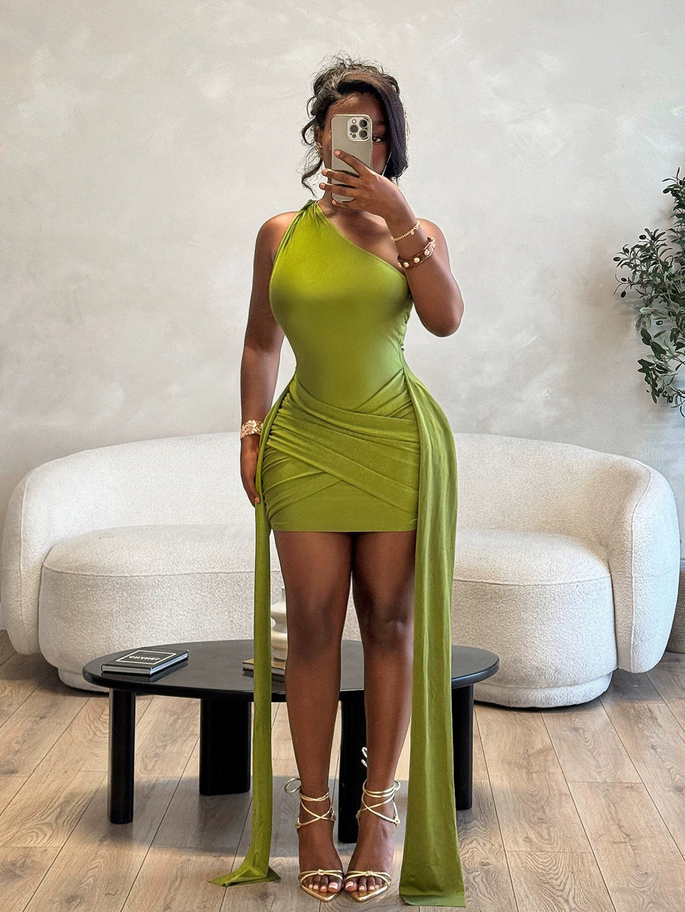 ZARA Sexy Nightclub Bodycon Mini Dress One Shoulder Strapless Long Sash